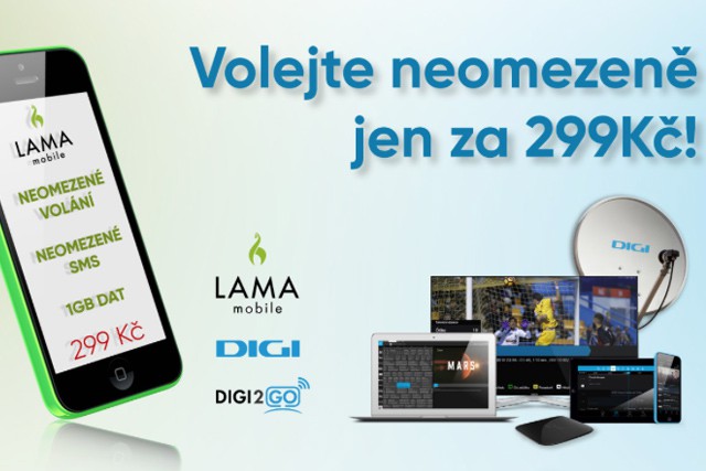 Neomezený tarif s 1 GB dat k DIGI TV za 299 Kč