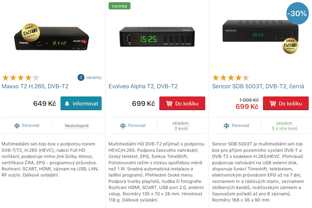 Levné DVB-T2 set-top boxy jsou znovu k dostání