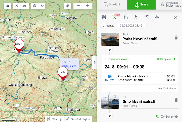 Na Mapy.cz si nově můžete koupit jízdenku na vlak