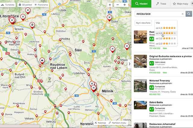 Mapy.cz mají další vylepšení, při pohybu v mapě automaticky aktualizují výsledky