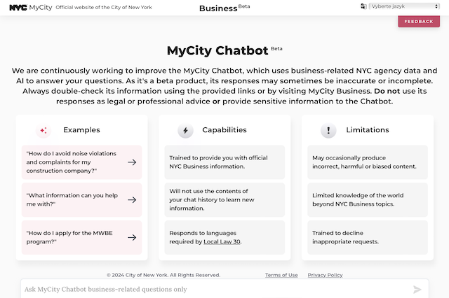Chatbot na stránkách New Yorku navádí podnikatele k porušování zákonů