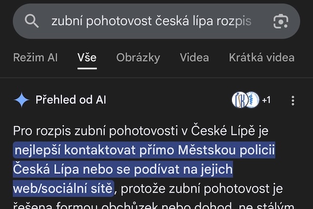 Městská policie varuje před chybnými informacemi AI, lidé jim volají kvůli zubní pohotovosti v České Lípě