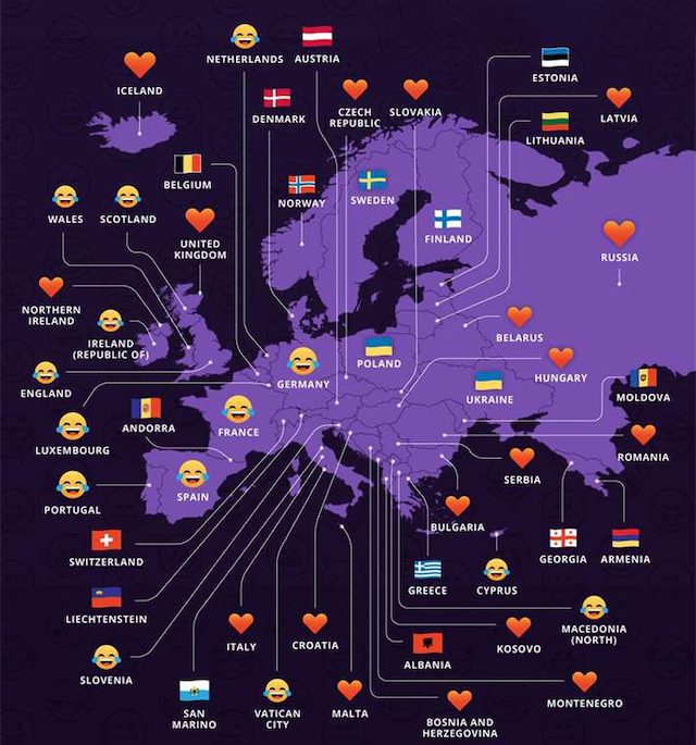 Nejpoužívanější emotikony v Evropě