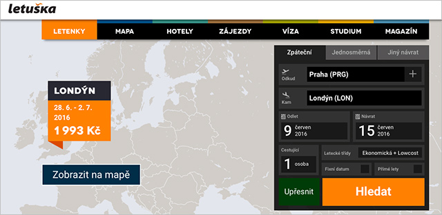 Letuska.cz s nabídkou letenek, hotelů, víz, pojištění
