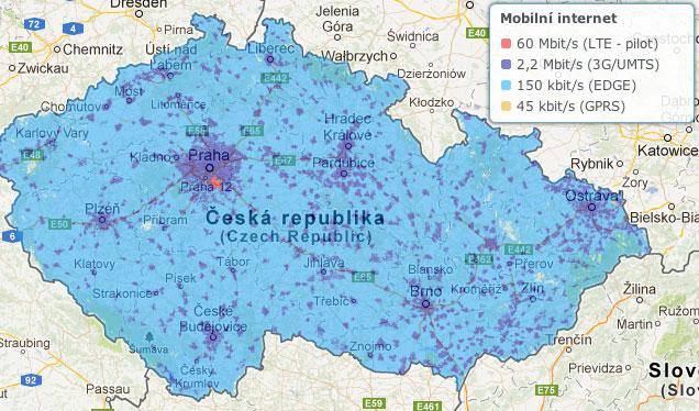 Mapa pokrytí 3G O2