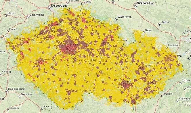 Mapa pokrytí 3G Vodafone