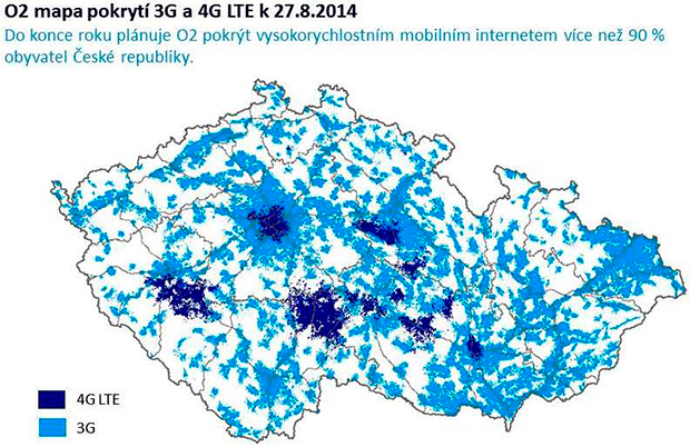 Mapa pokrytí 4G LTE O2