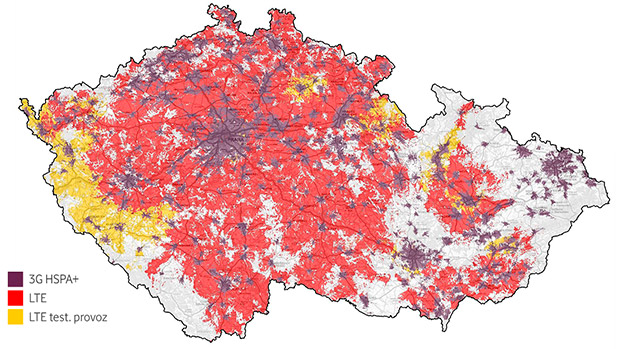 Mapa pokrytí Vodafone září 2014